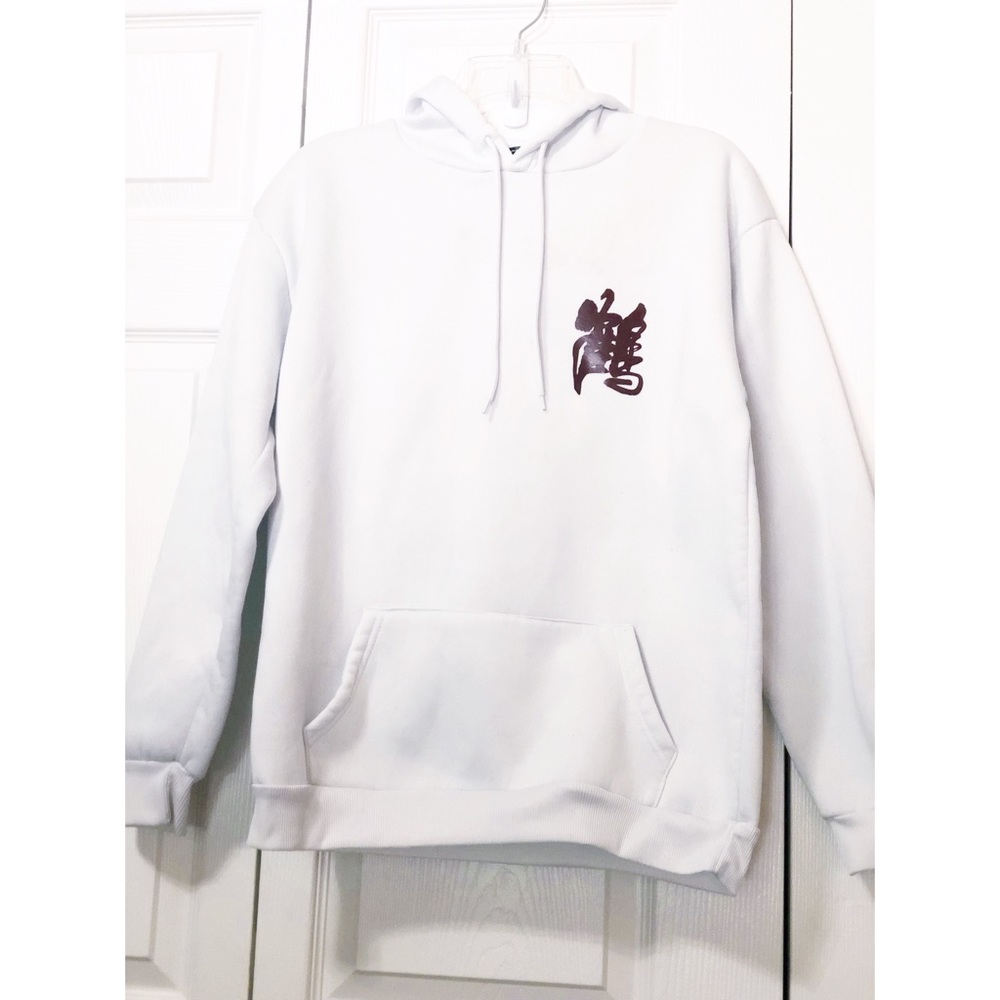 Gang Yuan Su White Hoodie wCrane Deco in Back